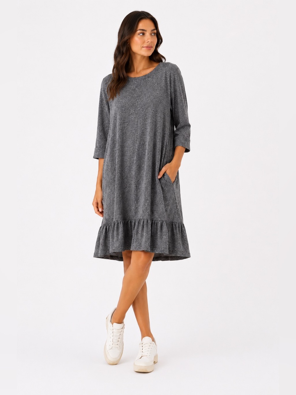 The Great. Heather Grey Ruffle Hem T-Shirt Dress Oversized Size 1 (Small)